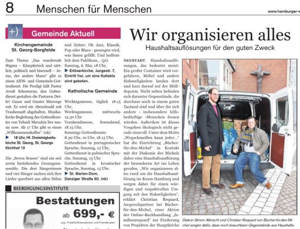 Organisation von Haushaltsauflösungen durch Bücher-für-den-Michel - das Wochenblatt berichtet